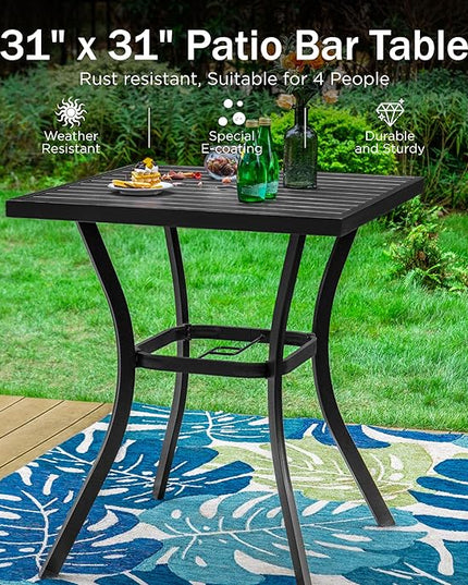 PHI VILLA Outdoor Patio 31" Square Height Bar Table with Umbrella Hole, 36" Height Coating Old Craft for Garden