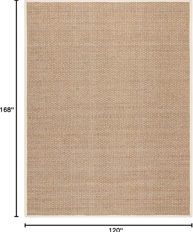 SAFAVIEH Area Rug 10x14 - Natural Fiber Collection - Large - Natural & Ivory, Seagrass, Basketweave Pattern with Border (NF114J)