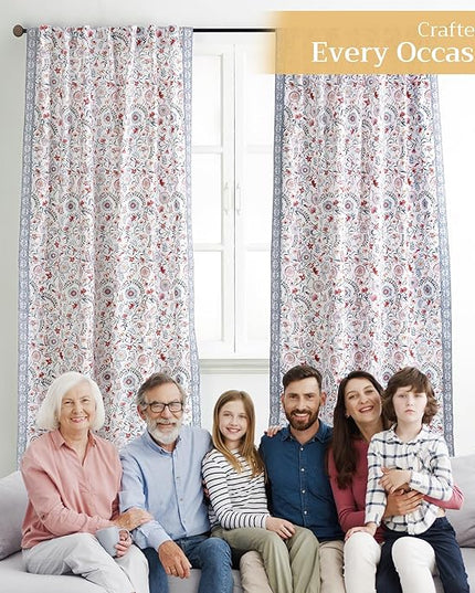Maison d' Hermine Curtains for Living Room 100% Cotton 96 inch Length One Panel Light Filtering Curtains for Bedroom Windows with Rod and Loop Pockets Drapes (Nellore, 50" W x 96" L)