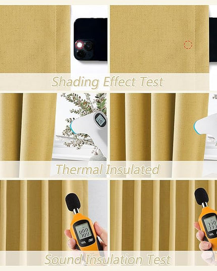 Guken Blackout Curtains 108 Inch Length 2 Panels Set for Living Room Bedroom Back Tab Thermal Insulated 100% Black Out Linen Drapes Room Darkening Window Curtains 108 Inches Long,Gold