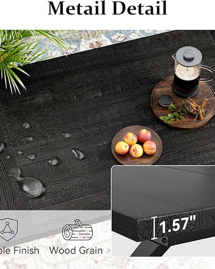 70.8 Inch Rectangular Dining Table for 6-8 People, Farmhouse Kitchen Table with Metal Base & Solid Wood Top, Easy Assembly, Water-Resistant, for Dining Room & Kitchen, All-Black