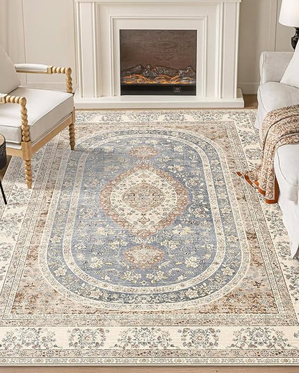 5x7 Area Rugs Washable,Beige Rug for Living Room Bedroom Kitchen,Large Boho Vintage Bohemian Farmhouse Distressed Oriental Carpet Non Slip