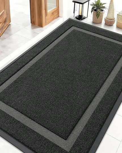OLANLY Front Door Mat Indoor Outdoor Entrance, Waterproof All-Season, All-Weather Doormat, Sturdy Natural Rubber, Fade Resistant, Low Profile, Easy Clean Patio Porch Entryway Mat, 71x47, Black
