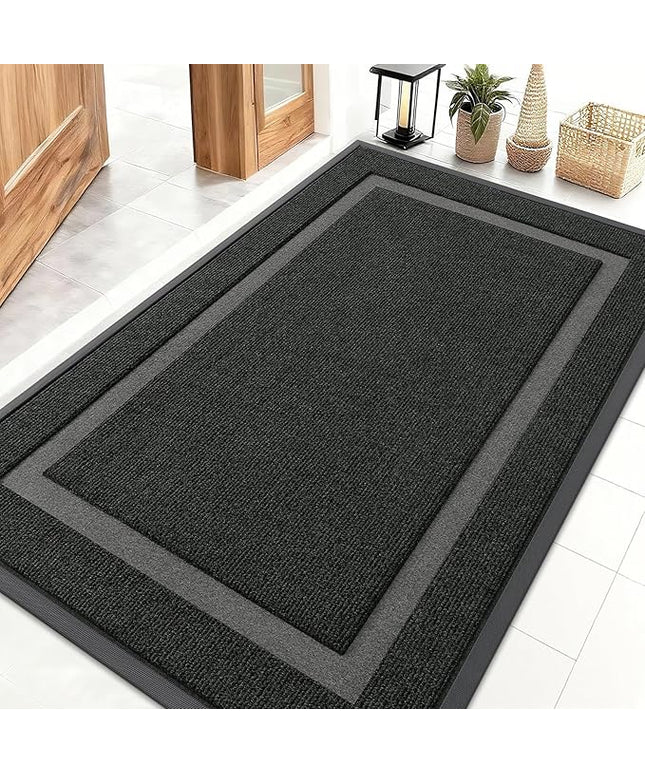 OLANLY Front Door Mat Indoor Outdoor Entrance, Waterproof All-Season, All-Weather Doormat, Sturdy Natural Rubber, Fade Resistant, Low Profile, Easy Clean Patio Porch Entryway Mat, 71x47, Black