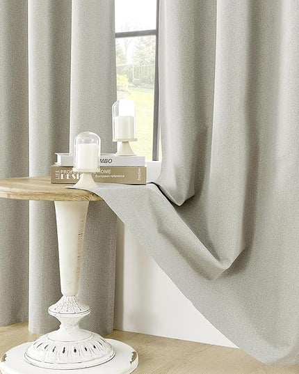 ChrisDowa 100% Blackout Greyish Beige Solid Curtains 96 Inches Long 2 Panels for Bedroom Living Room,Farmhouse Room Darkening Thermal Insulated Soundproof Grommet Top Window Treatment Drapes,52x96