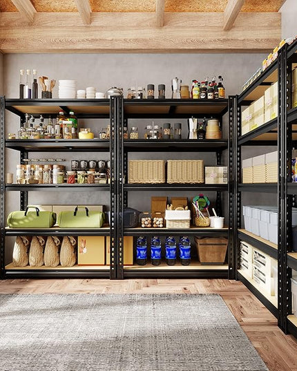 72.12" H Garage Shelving, Storage Shelves Load 2100LBS, 5-Tier Adjustable Shelving Unit with Thickened Wooden Boards for Multiple Scenarios, 72.12" H x 35.55" W x 11.85" D, Black
