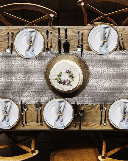 Urban Villa, 100% Cotton Two Tone Table Runner,14''x 72'' Over Sized Taupe/White Two Tone Table Runner with Fringes, Every Day Use Heavier Quality Christmas Runners