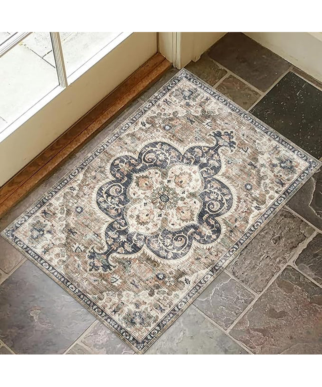 ReaLife Rugs Machine Washable Area Rug - Living Room Bedroom Bathroom Kitchen Entryway Office - Padded Crease Free Stain Resistant Premium - Boho Farmhouse Vintage- Joy - Brown Tan - 2'x 3'