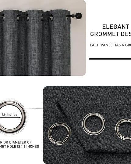 Chyhomenyc Coal Black Curtains 36 Inch Length, Light Filtering Faux Linen Textured Small Kitchen Window Curtains Over Sink, Grommet Short Cafe Curtain for Bathroom Basement, 40Wx36L, 2PCS