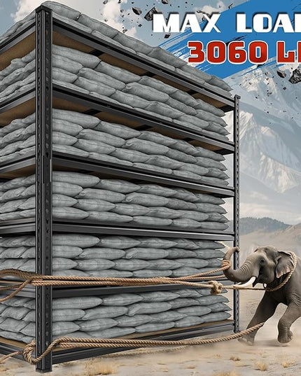 55" W Storage Shelves, 3060LBS Garage Shelving, 6-Tier Heavy Duty Shelving, Adjustable Metal Shelving Unit for Garage, Warehouse, Pantry, Kitchen, 55" W × 24" D × 84" H, Black