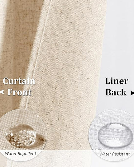 Naturoom Natural Linen Shower Curtain with Snap in Liner Set Rustic Farmhouse Shower Curtains for Bathroom 200GSM Textured Cream Burlap Cloth Double Bath Curtains with See Through Top Window 72x78
