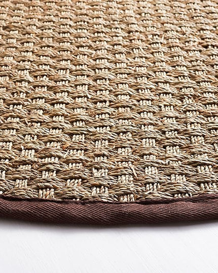 SAFAVIEH Area Rug 8' Round - Natural Fiber Collection - Natural & Dark Brown, Seagrass, Basketweave Pattern with Border (NF114K)