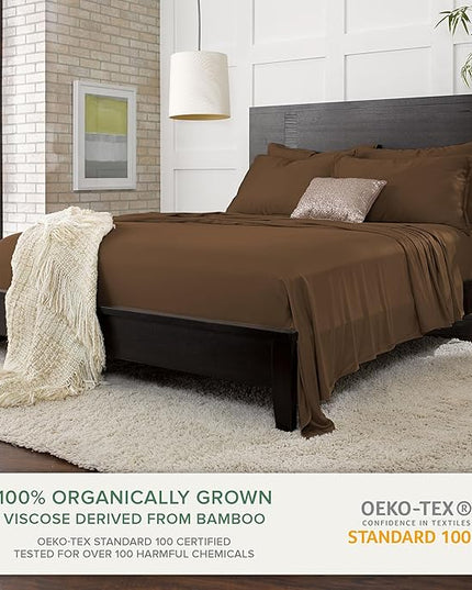 Pure Bamboo Queen Sheets, Genuine 100% Organic Viscose Derived from Bamboo Bed Sheet Set, Luxuriously Soft & Cooling, Double Stitching, 2 Year Quality Promise (Queen, Coconut Husk)