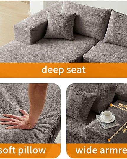 103.54'' Sectional Sofa, Raindrop Velvet Fabric L Shaped Sofa, 4 Seat Modern L Shape Couch with 2 Pillows Right Hand Lounge for Living Room, Office