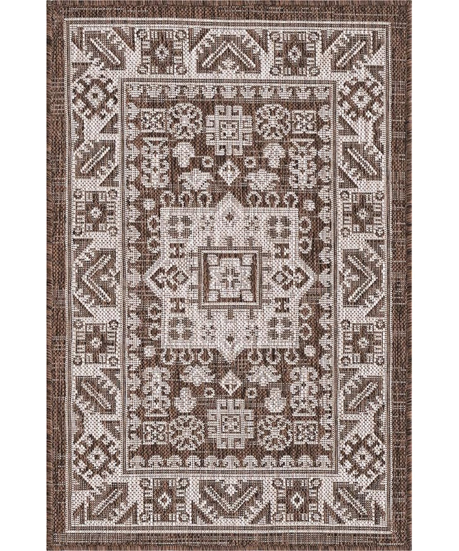 Rugs.com Outdoor Aztec Collection Rug – 2' x 3' Brown Flatweave Rug Perfect for Living Rooms, Large Dining Rooms, Open Floorplans