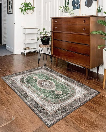 Small Rugs 2x3,Green Rug for Entryway Bathroom Bedroom Kitchen Entrance Doormat,Boho Vintage Bohemian Distressed Washable Oriental Accent Floor Throw Carpet Non Slip