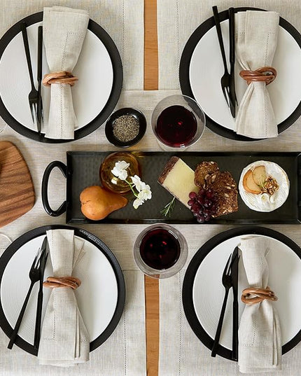 Solino Home Linen Placemats Set of 4 - Classic Hemstitch Light Natural Placemats 14 x 19 Inch - 100% Pure Linen Table Mats for Christmas, Holiday, New Year