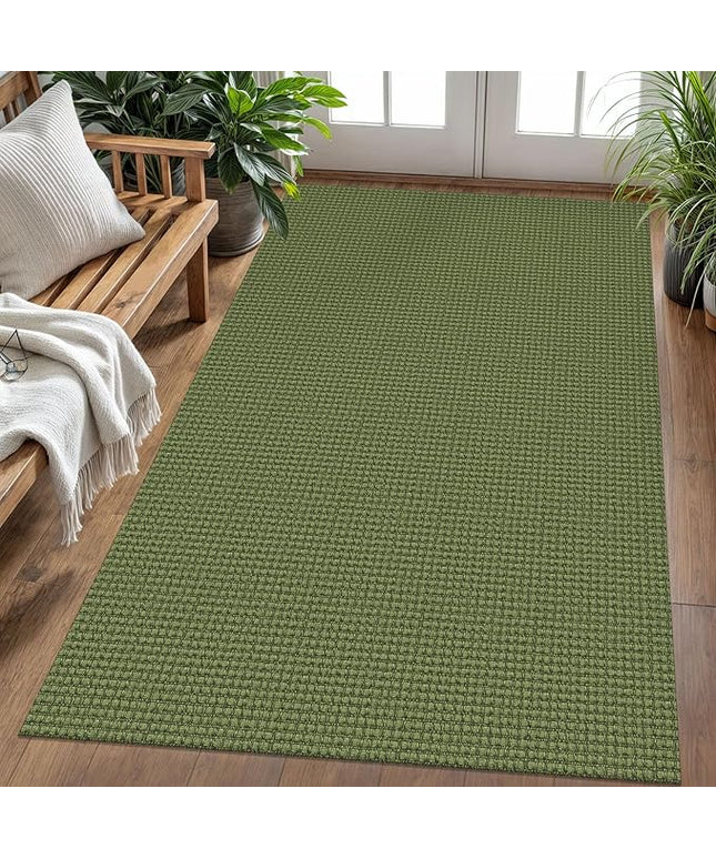 KOZYFLY Washable Area Rug 4x6 ft Non Slip Rubber Backed Living Room Rugs Braided Woven Cotton Kitchen Rugs Indoor Entryway Rug Floor Carpet for Dining Living Room Bedroom, Bright Green/Earthy Green