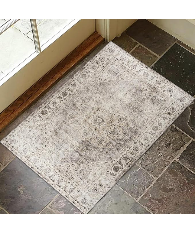 ReaLife Rugs Machine Washable Area Rug - Living Room Bedroom Bathroom Kitchen Entryway Office - Padded Crease Free Stain Resistant Premium - Boho Farmhouse Vintage- Joy- Beige Ivory - 2'x 3'