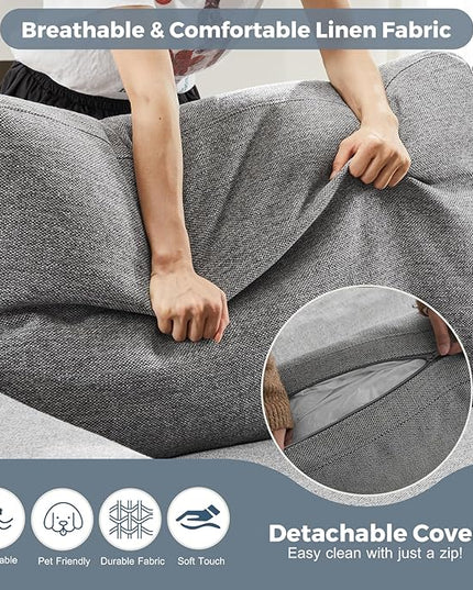 ABCASA 112" L Shaped Sectional Sofa with Detachable Sofa Cover, Reversible Sectional Modular Couch for Living Room, Linen Fabric Corner Couch with 7 Seats, Grey