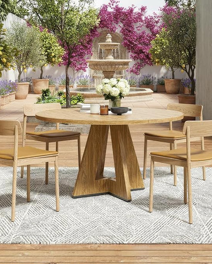 Farini 47" Round Dining Table for 4-6,Modern Kitchen Room Table with Wood Top & Sturdy Metal Base,Large Round Dinner Table for Dining Room,Walnut