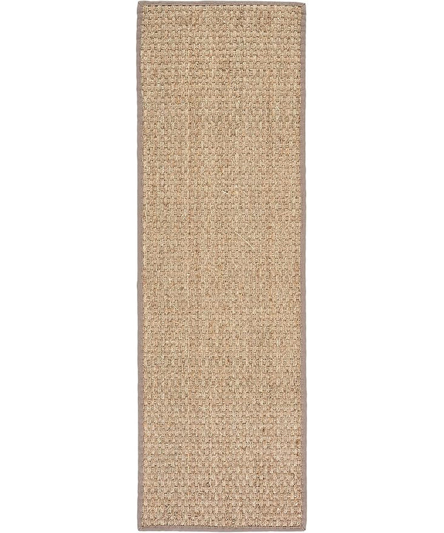 SAFAVIEH Natural Fiber Collection Runner Rug - 2'6" x 8', Natural & Grey, Seagrass, Basketweave Pattern with Border (NF114P)