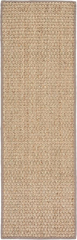 SAFAVIEH Natural Fiber Collection Runner Rug - 2'6" x 18', Natural & Grey, Seagrass, Basketweave Pattern with Border (NF114P)