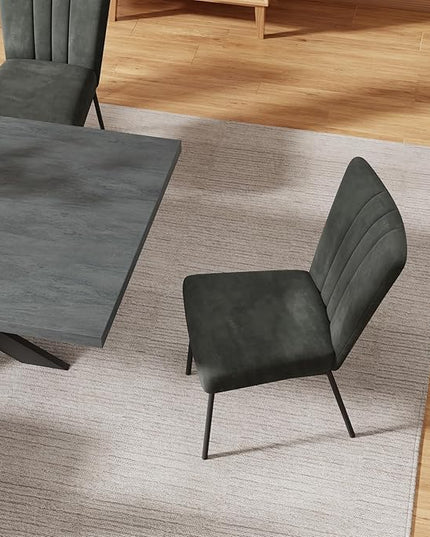 ZckyCine 63"-79" Extendable Dining Table Set with 6 Velvet Dining Chairs, Modern Rectangular Kitchen Table Set for 6-8 People, Space-Saving Expandable Dining Table with Metal Frame