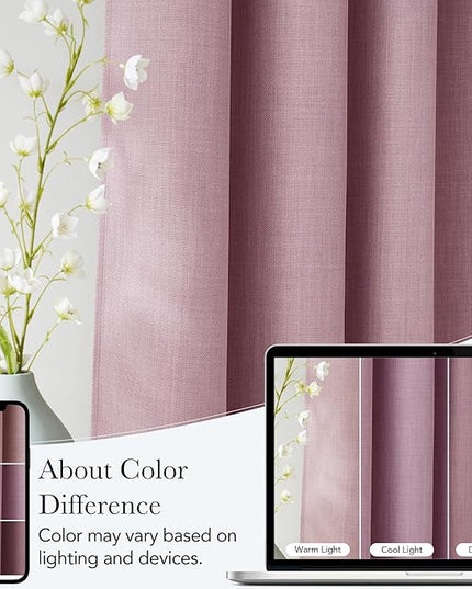 NICETOWN Faux Linen Pink Blackout Curtains 84 inches Long for Living Room - Privacy Panels for Bedroom, Modern Farmhouse Style Easy Care Grommet Top, 2 Panels, W52 by L84