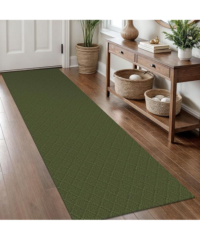 KOZYFLY Runner Rug 2x8 Ft Washable Runners for Hallways Non Slip Rubber Backed Kitchen Runners, Braided Cotton Entryway Runner Indoor, Floor Carpet for Hallway Kitchen Entryway, Dark Green