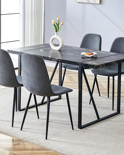 Dining Table Set for 4,Modern Rectangle Dining Table and Fabric Dining Chairs 4, 5 Piece Kitchen Table and Chairs for 4