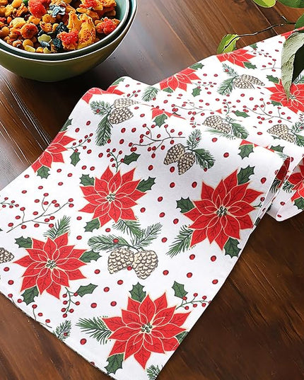 Urban Villa Pine Cone Print 100% Cotton Fused Table Runner 14''x72'' Over Sized Christmas Color Table Runner Heavier Quality