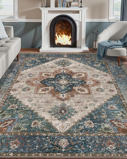 Ciicool Vintage Washable Area Rug 8'x10' Large Oriental Print Rugs，Ultra Soft Carpet for Bedroom, Living Room, Under Table, Office,