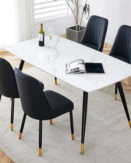 Table and Chairs Set of 4, Dining Room Table Set for 4, Sintered Stone Kitchen Table Top and Modern Chairs Set of 4 for Kitchen Dining Room