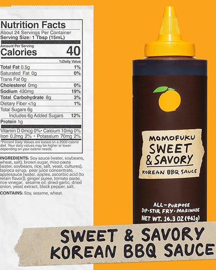Momofuku Sweet & Savory Korean BBQ Sauce with Soy Sauce, Fresh Ginger, & Pear for Stir Fry, Barbecue, and Marinade; Galbi Style with Smoky, Savory-Sweet Flavor