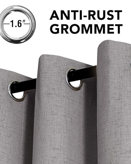H.VERSAILTEX Linen Curtains 100% Blackout Curtains for Bedroom 54 inch Long Full Light Blocking Nature Linen Blended Window Curtains for Living Room Nickel Grommet (2 Panels, Heathered Dove)