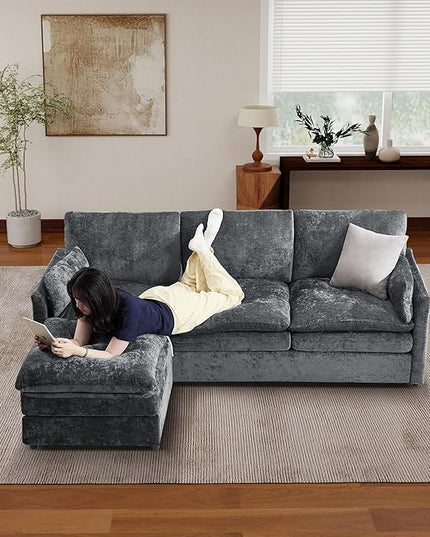 Tbfit Living Room Furniture Set, Standard Sofa & Ottoman, Modern Comfy Cloud Sofa Set, Spring Seat Cushions, Chenille, Gray