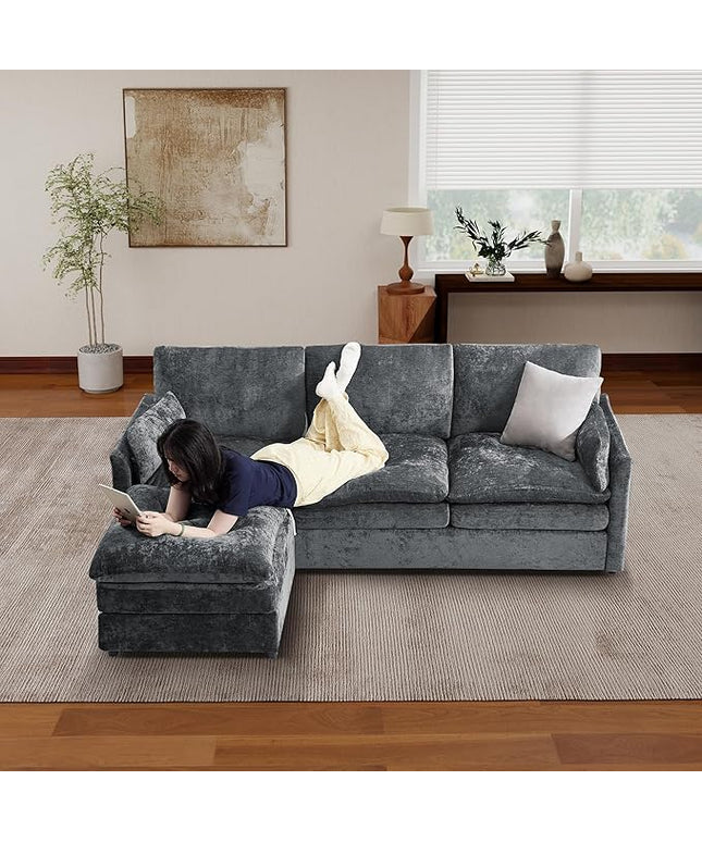Tbfit Living Room Furniture Set, Standard Sofa & Ottoman, Modern Comfy Cloud Sofa Set, Spring Seat Cushions, Chenille, Gray