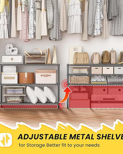 3-Shelf Adjustable Storage Shelves 36" W x 14" D x 36" H Metal Shelving Unit Heavy Duty Wire Rack Small Organizer with 3 Shelf Liners for Kitchen Pantry Bathroom Laundry Closet Garage Black