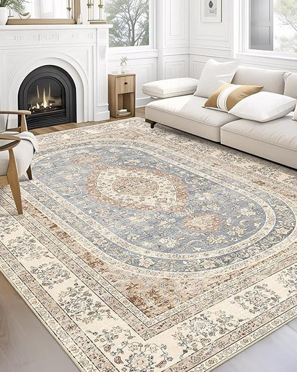 8x10 Area Rugs Washable,Beige Rug for Living Room Bedroom Dining Room,Large Boho Vintage Bohemian Farmhouse Distressed Oriental Carpet Non Slip