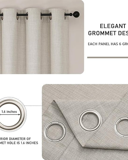Chyhomenyc Curtains 63 Inch Length 2 Panels for Bedroom, Light Filtering Faux Linen Textured Living Room Curtain, Elegant Farmhouse Soft Grommet Window Drapes, 40Wx63L, 2PCS, Linen Color