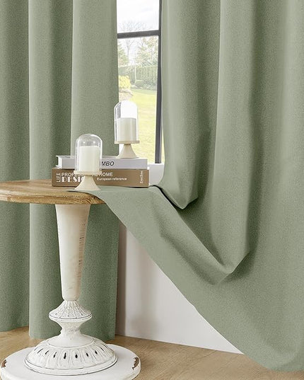 ChrisDowa 100% Blackout Linen Curtains, 2 Panels Set Thermal Insulated Room Darkening Curtains for Living Room, Privacy Grommet Window Curtains for Bedroom (Sage Green, 52 x 108 Inch)