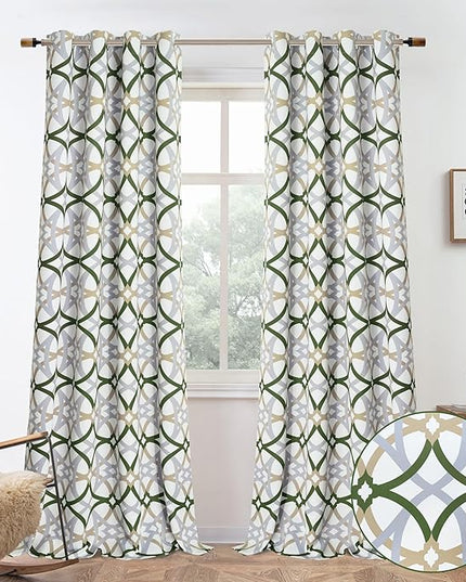 DriftAway Alexander 80% Blackout Curtains for Living Room 250GSM Pattern Match Thermal Insulated Room Darkening Geo Moroccan Mid Century Grommet Bedroom Drapes 2 Panels 52 Inch by 90 Inch Loden Green