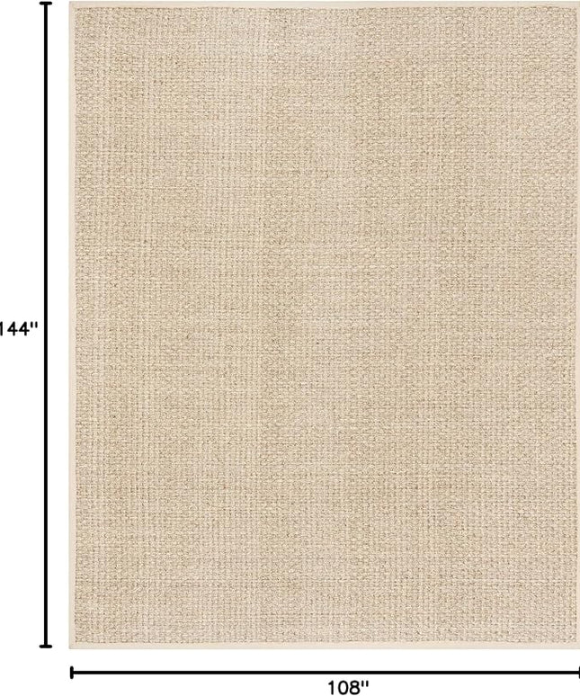 SAFAVIEH Area Rug 9x12 - Natural Fiber Collection - Large - Natural & Beige, Seagrass, Basketweave Pattern with Border (NF114A)
