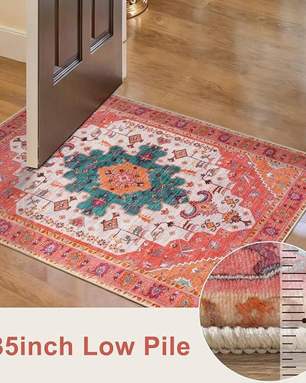 Ciicool Washable Vintage Area Rug, 2x3ft Small Boho Rug, Ultra Soft Rugs for Entryway, Non-Slip Entry Rugs Oriental Low-Pile Indoor Mat Floor Carpet for Entrance Bedroom Kitchen Bathroom Foyer Decor