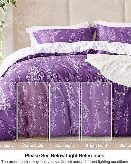 Love's cabin Dark Purple Twin Comforter Set - Twin XL Size Comforter Set Dorm Bedding, 2 Pieces Cute Floral Bedding, Soft Reversible Flowers Comforter, 1 Comforter & 1 Pillow Sham