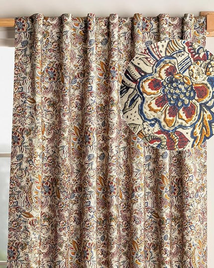 Maison d' Hermine Curtains for Living Room 100% Cotton 108 inch Length One Panel Light Filtering Curtains for Bedroom Windows with Rod and Loop Pockets Drapes (Jaipur, 50" W x 108" L)