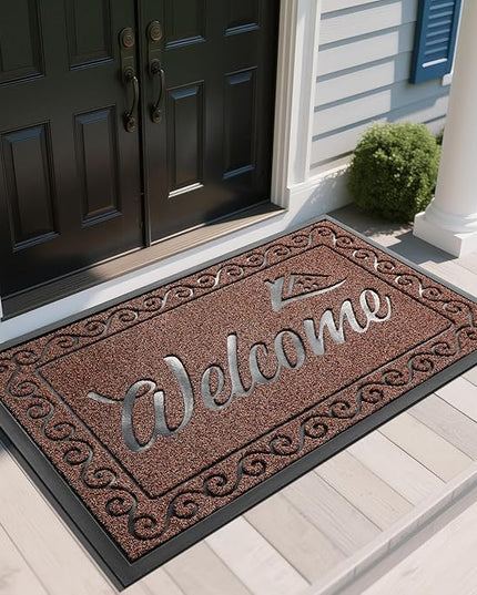 Yimobra Welcome Mat, Heavy Duty Sturdy Door Mats for Home Entrance Outdoor Indoor, Front Doormat for Outside Patio Floor Entry Porch Garage Office, Waterproof, Low Profile, 60 x 36, Maroon