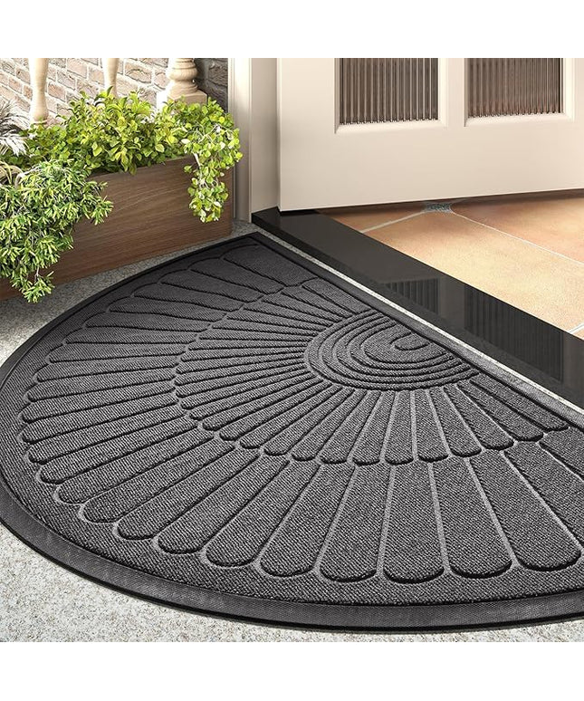 tchdio Door Mat Outdoor Indoor Entrance Doormat-Semicircular Durable Rubber Non Slip Front Door Mat for Outside Inside Entry Entryway Dirt Trapper WelcomeMat for Muddy Paws and Shoes-Grey 24”x47”