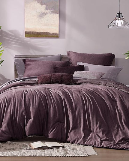 Monbix King Size Comforter Set, Italian Plum King Bedding Set Reversible, 7 Pieces, Cationic Dyeing Bed in a Bag King with Comforter, Sheets, Pillowcases & Shams
